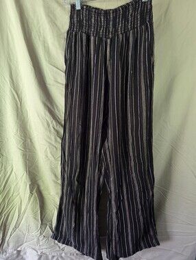 Billabong Black and Cream Striped Smocked Pants